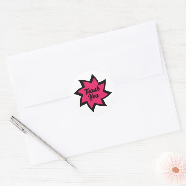 Rond Sticker en Merci rose (Enveloppe)