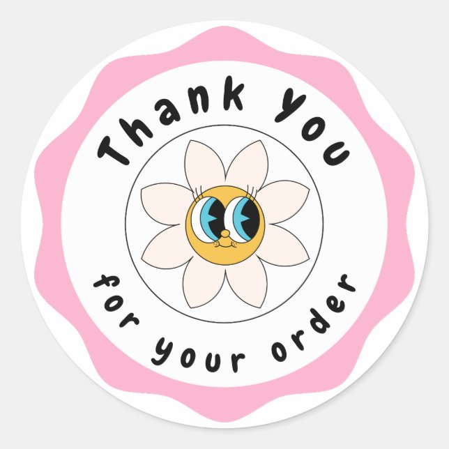 Rond Sticker en Merci rose et blanc (Devant)