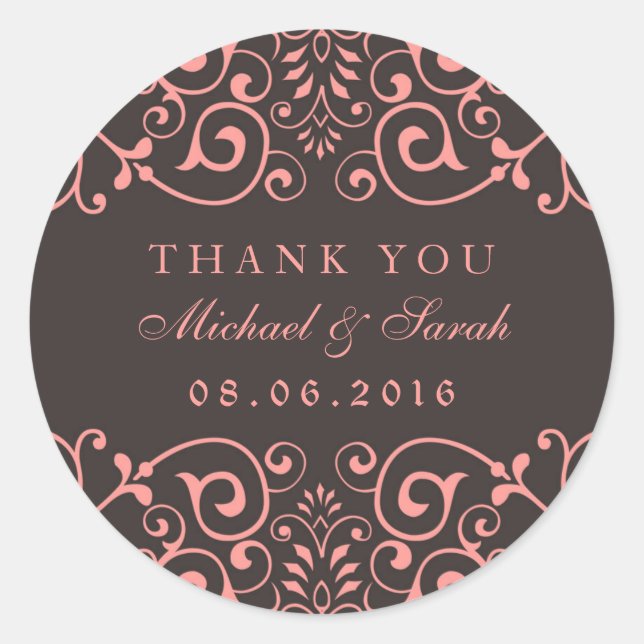 Rond Sticker en Merci rose gris victorien (Devant)
