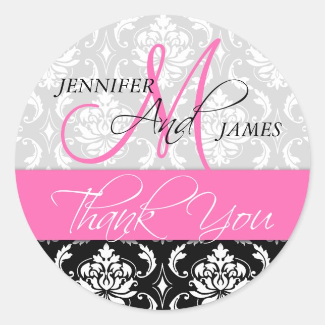 Rond Sticker en Merci rose Mariage damassé préféré (Devant)
