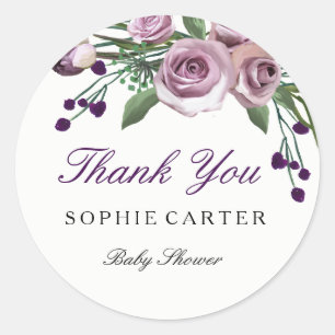 Rond Sticker en Merci Rose violet Floral