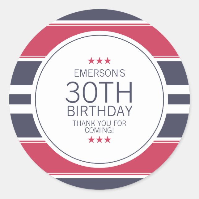 Rond Sticker en Merci rouge, blanc et bleu Preppy (Devant)