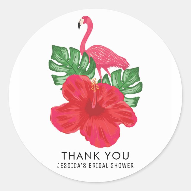 Rond Sticker en Merci tropical Hibiscus et Flamant rose (Devant)