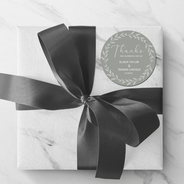Rond Sticker en Merci vert simple et élégant (Simple Elegant Floral Sage Green Thank You Sticker  #thankyousticker #modern)
