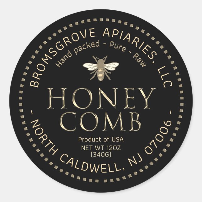 Rond Sticker en nid d'abeille noir en or métallique (Devant)
