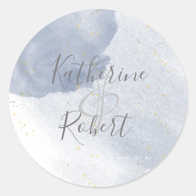 Rond Sticker en or et Mariage bleu Dusty (Devant)