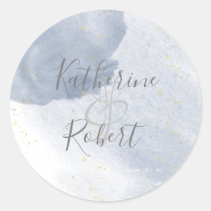 Rond Sticker en or et Mariage bleu Dusty