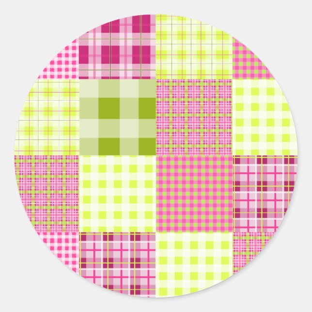 Rond Sticker en Patchwork Plaid Inspiré Madras (Devant)