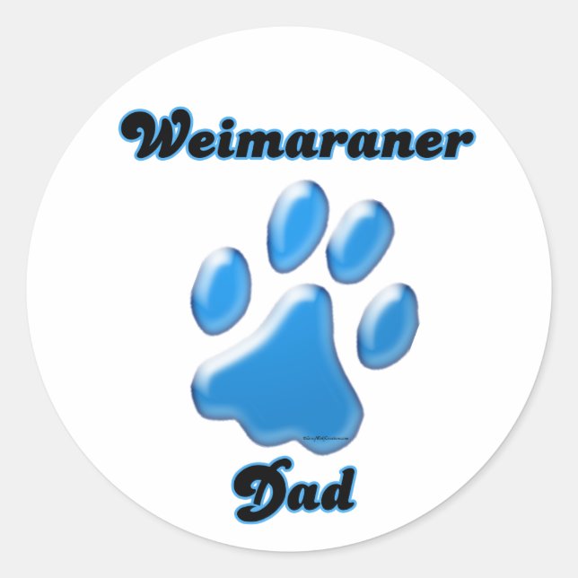 Rond Sticker en Pawprint bleu papa Weimaraner (Devant)
