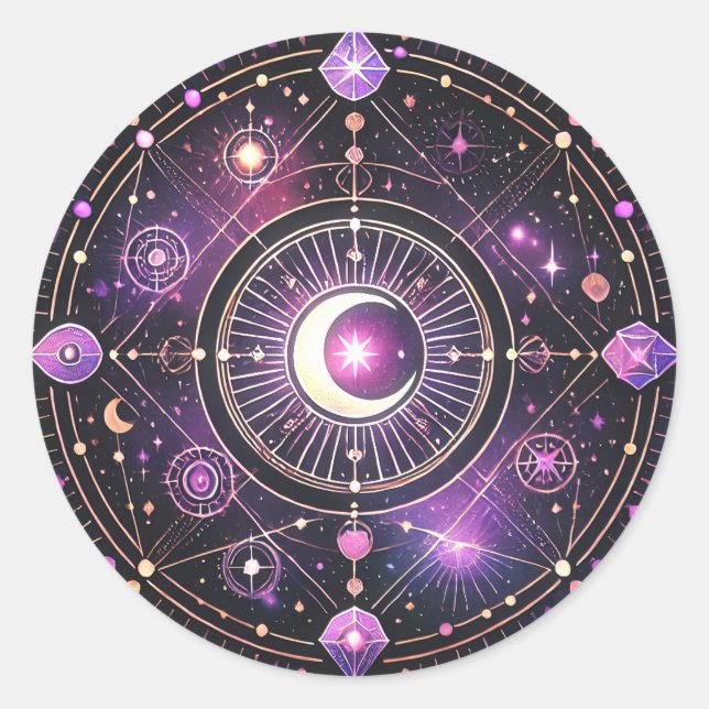 Rond Sticker en pierre céleste et lune | Mystique (Devant)