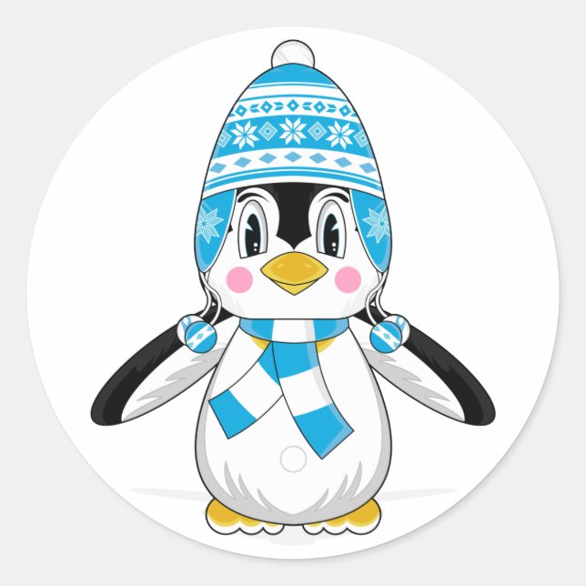 Rond Sticker en pingouin Casquette laineux (Devant)