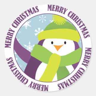 Rond Sticker en pingouin de Noël joyeux