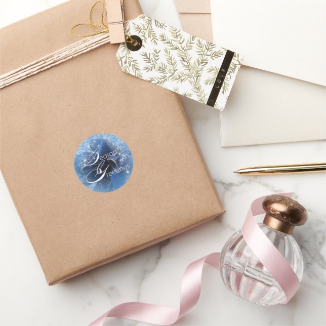 Rond Sticker en ruban bleu Noël (Cadeaux)