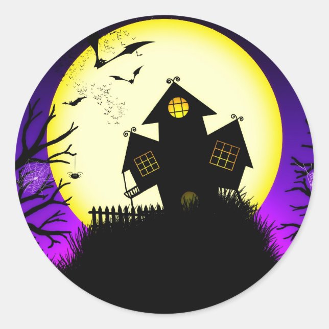 Rond Sticker en silhouettes Éffrayantes Halloween (Devant)