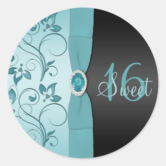 Rond Sticker en Sweet sixteen bleu et noir (Devant)