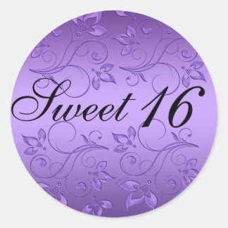 Rond Sticker en Sweet sixteen floral violet et noir