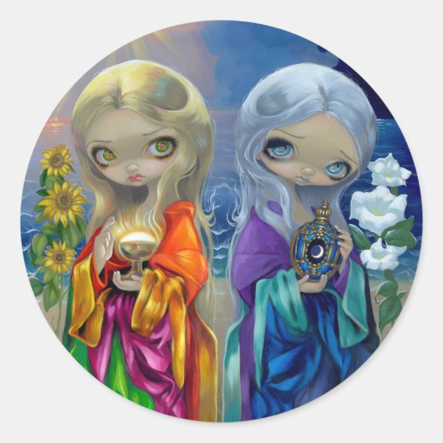 Rond Sticker "Enfant soleil et enfant lune" (Devant)