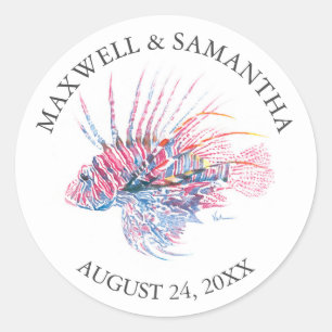 Rond Sticker Envelope Seal, Mariage Plage Lionfish