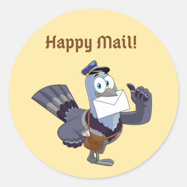 Rond Sticker et sceau Pigeon Happy Mail (Devant)