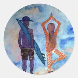 Rond Sticker été Yoga surf