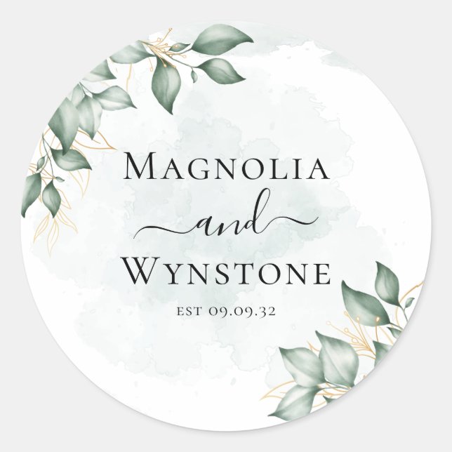 Rond Sticker Eucalyptus Green Mariage Classic Round (Devant)