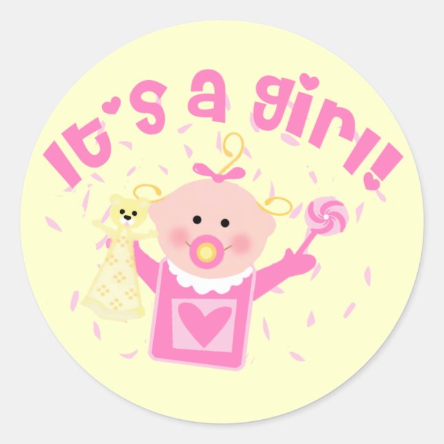 Rond Sticker Faire-part fille bébé (Devant)