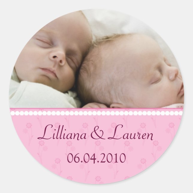 Rond Sticker Faire-part Pink Pearl Twins (Devant)