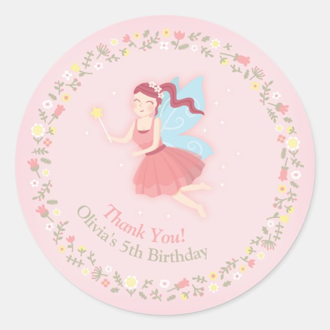 Rond Sticker Fairy Girl Spring Floral Rose Merci (Devant)