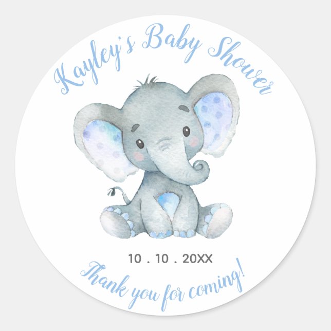 Rond Sticker Faveur Baby shower éléphant (Devant)