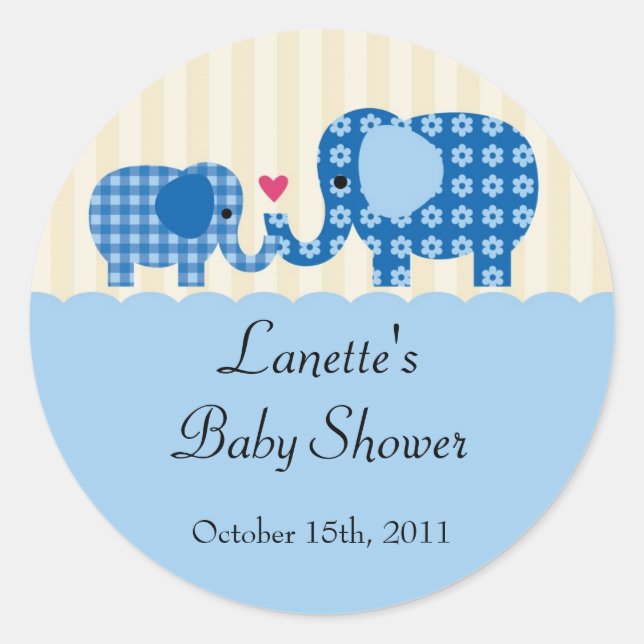 Rond Sticker Faveur pour maman et bébé garçon éléphant (Devant)