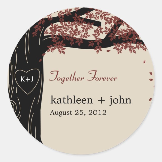 Rond Sticker Favor de mariage en chêne (Devant)