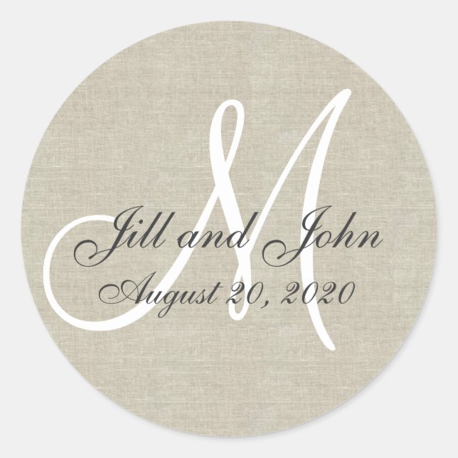 Rond Sticker Favor Monogramme Linen (Devant)