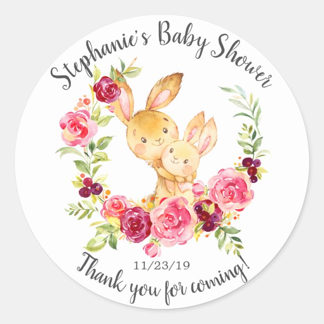 Rond Sticker Favour Maman & Baby Bunny Rabbit Douche la (Devant)