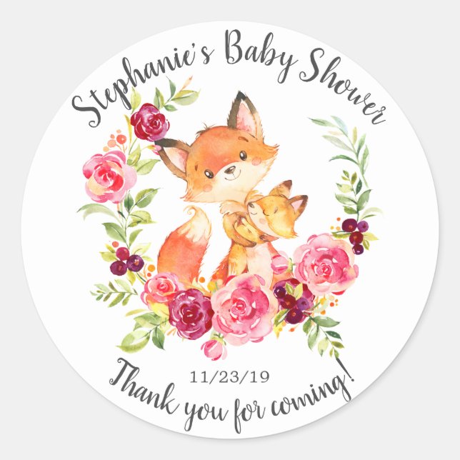 Rond Sticker Favour pour maman & Baby Fox douche (Devant)
