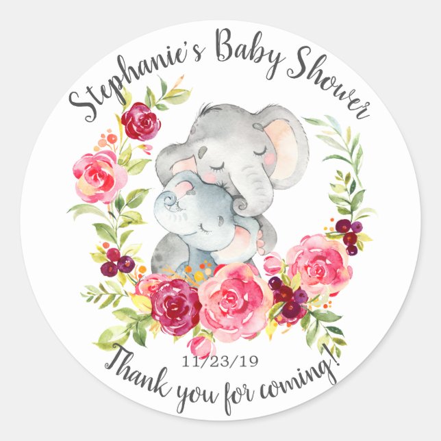Rond Sticker Favour pour maman & bébé Eléphant Douche F (Devant)