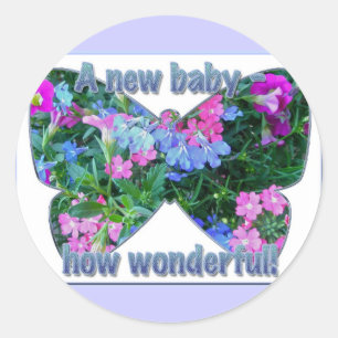 Rond Sticker Félicitations Nouveau Bébé Fleurs mixtes