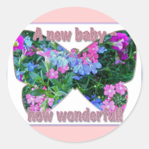 Rond Sticker Félicitations Nouveau Bébé Fleurs mixtes