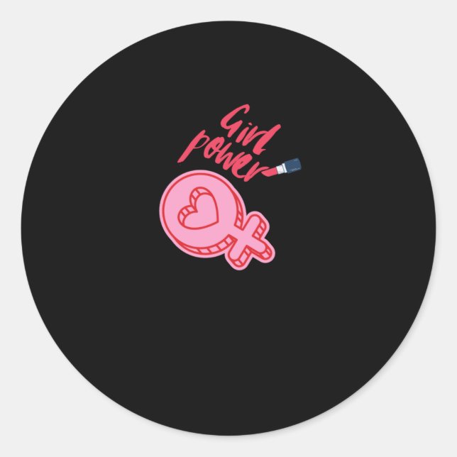 Rond Sticker féministe rose Power Girl (Devant)