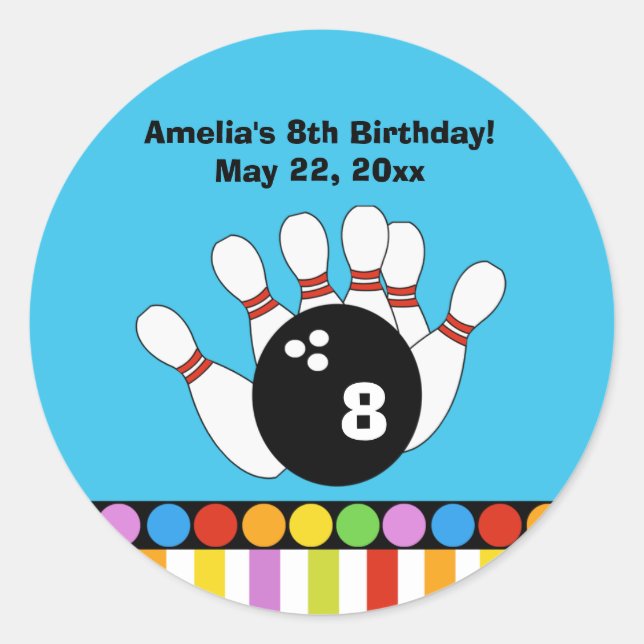 Rond Sticker Fête de Bowling Anniversaire personnalisé (Devant)