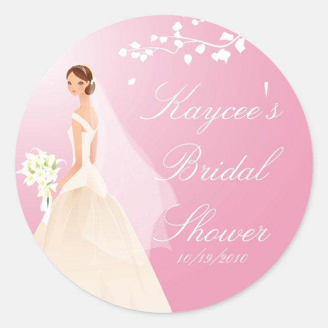 Rond Sticker Fête des mariées Pink Pastel Bride (Devant)