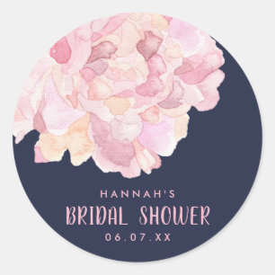 Rond Sticker Fête des mariées rose Aquarelle Peony