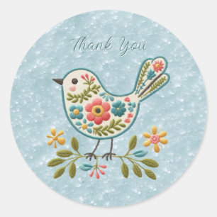Rond Sticker Feuille Little Bird Floral