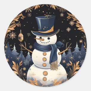 Rond Sticker Feuille Snowman Gold