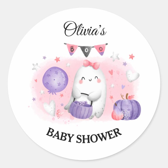 Rond Sticker fille Baby shower Halloween Petit Boo (Devant)