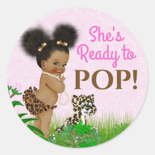 Rond Sticker Fille Safari Baby Douche Faveur