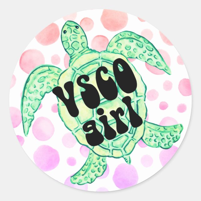 Rond Sticker fille vsco tortue de mer (Devant)