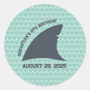 Rond Sticker fin requin personnalisé Aqua & White Wav