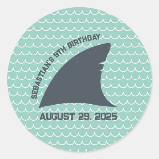 Rond Sticker fin requin personnalisé | Aqua & White Wav