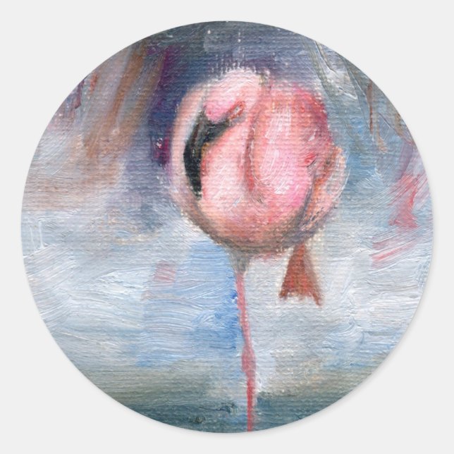Rond Sticker Flamant rose ACEO (Devant)