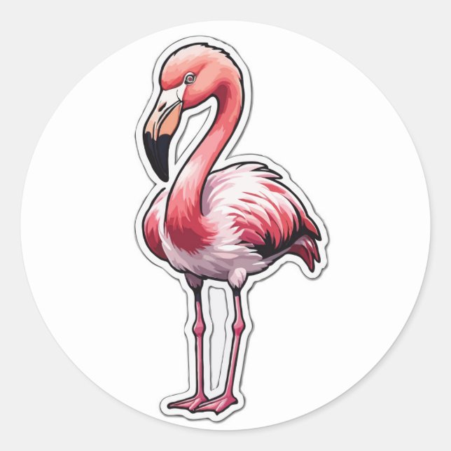 Rond Sticker Flamant rose élégant - Oiseau tropical gra (Devant)